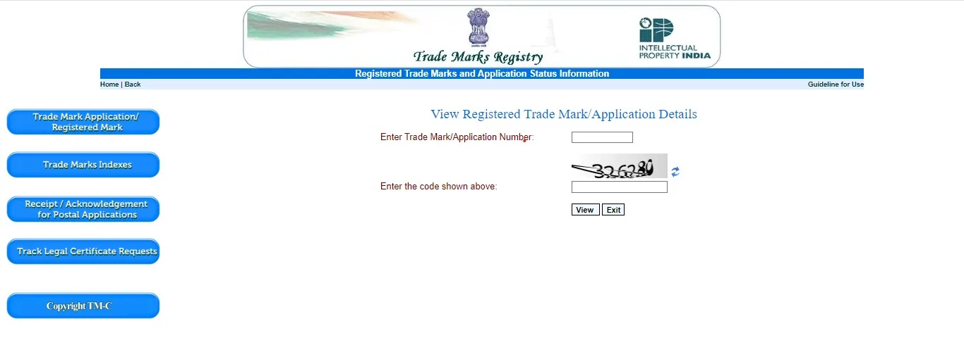 Filling Application Number on official trademark portal