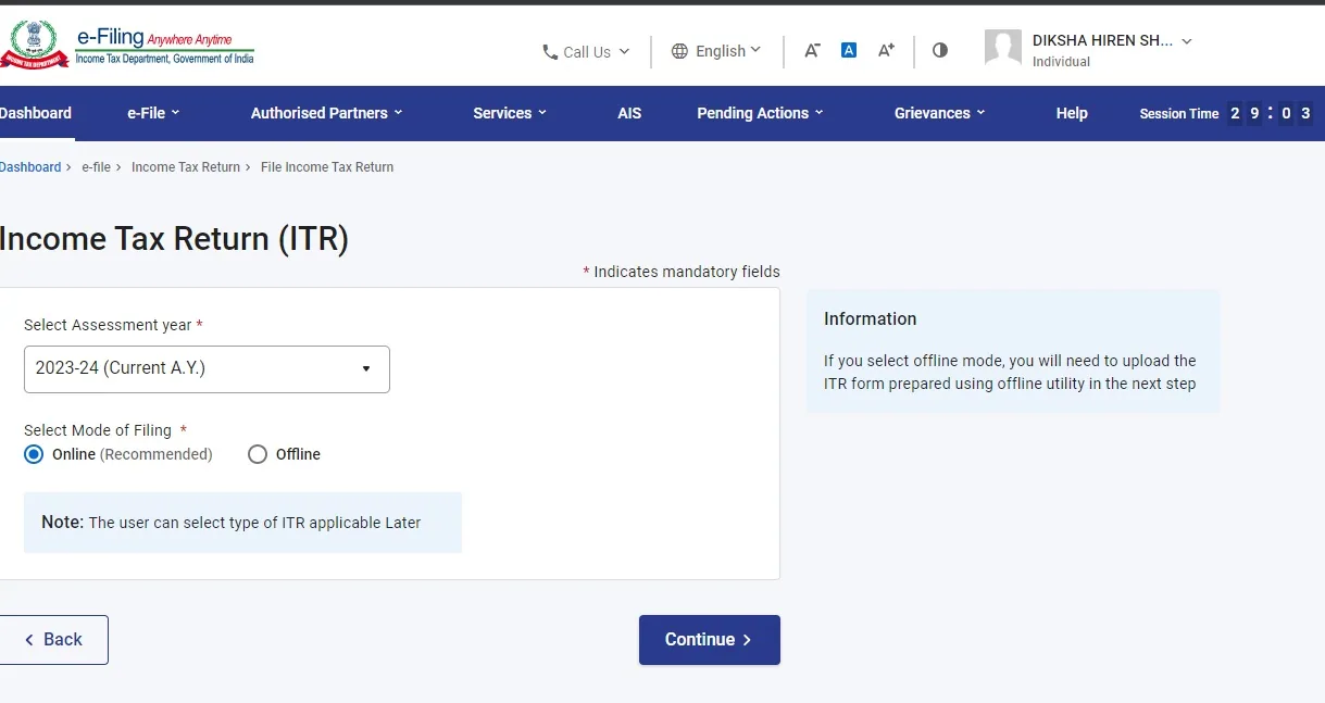 step 3 to file itr 5 online