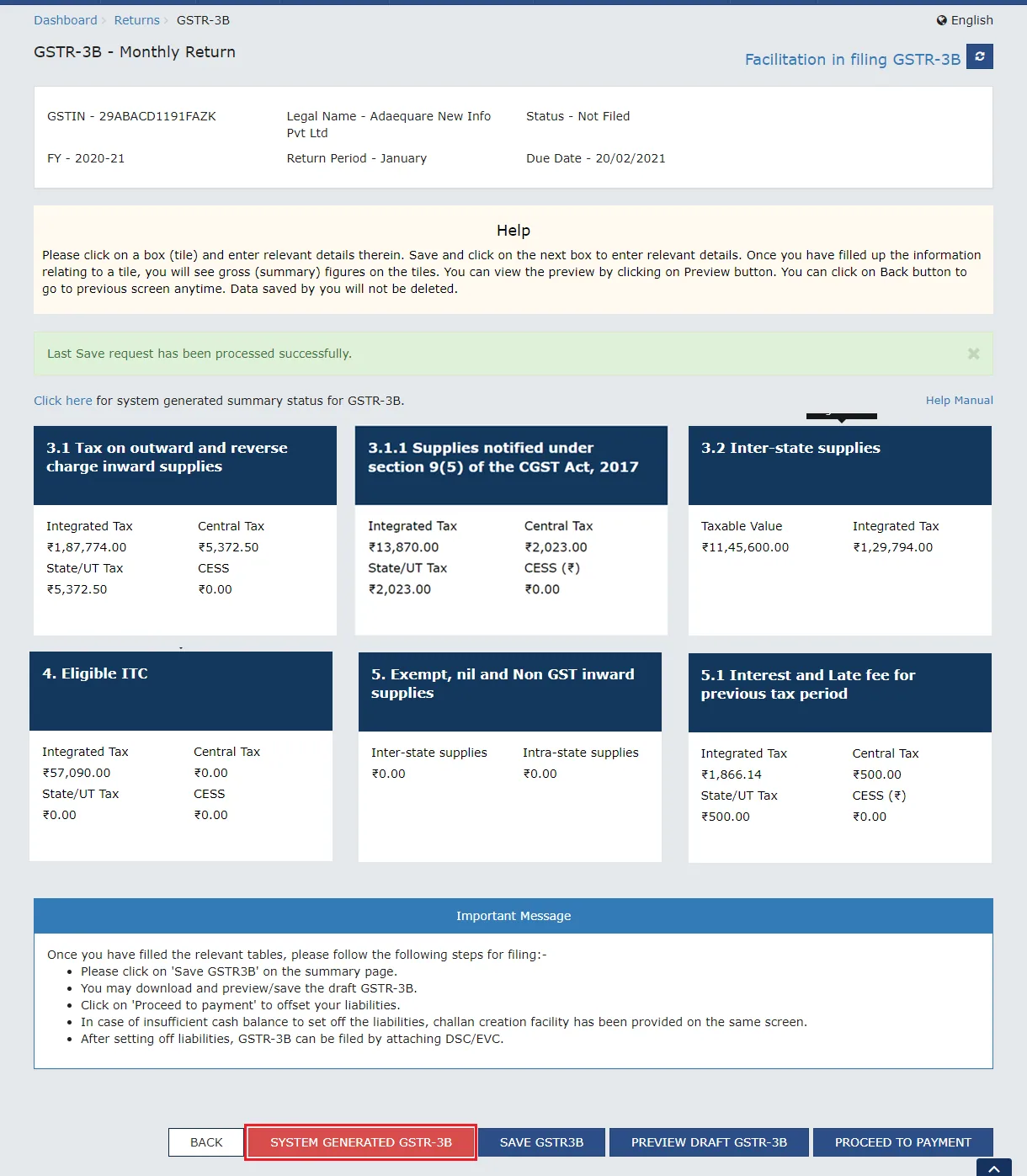 GSTR-3B Monthly Return Page