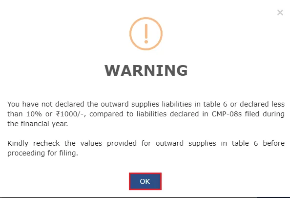 GSTR-4 Warning Message.