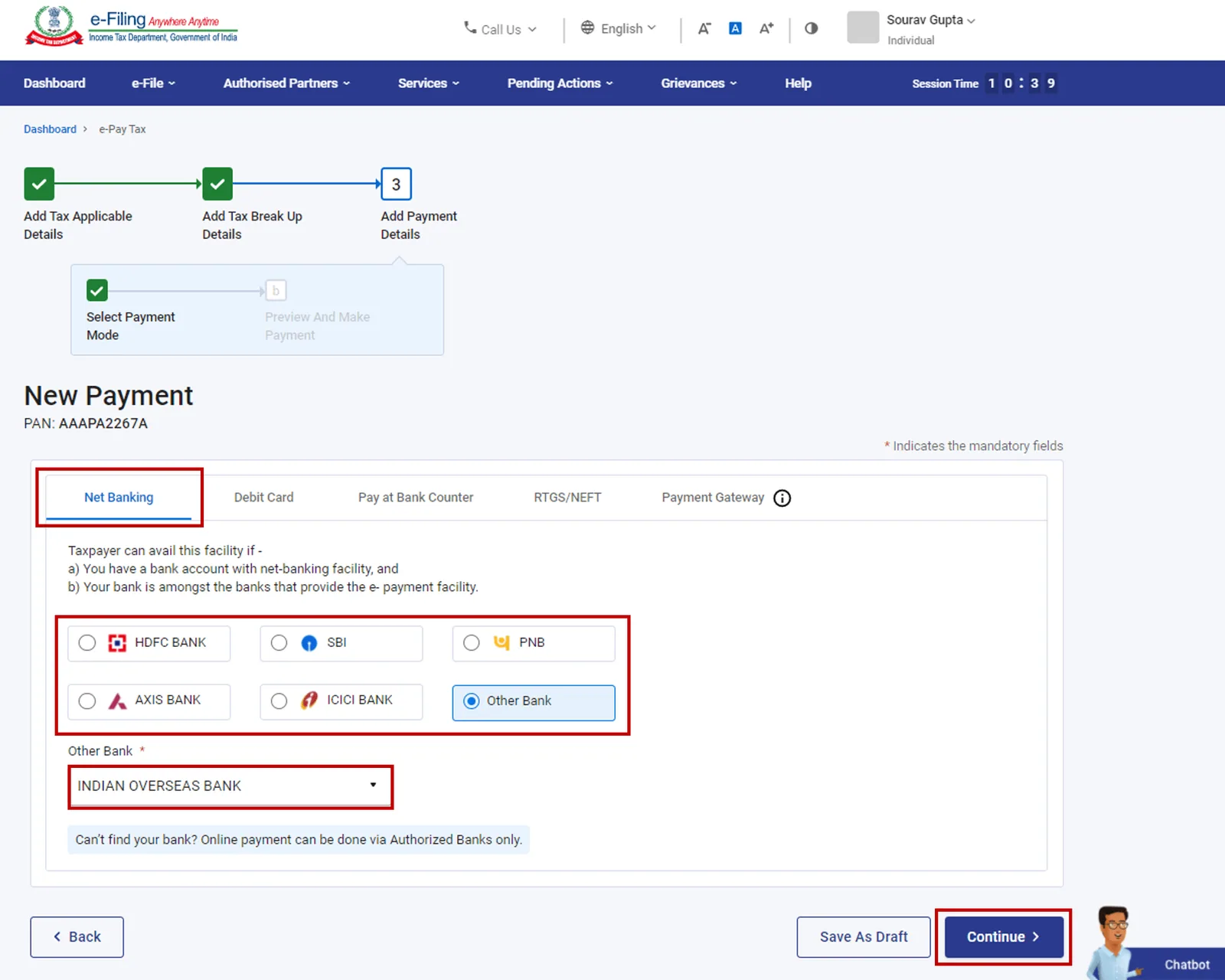 ITR payment option