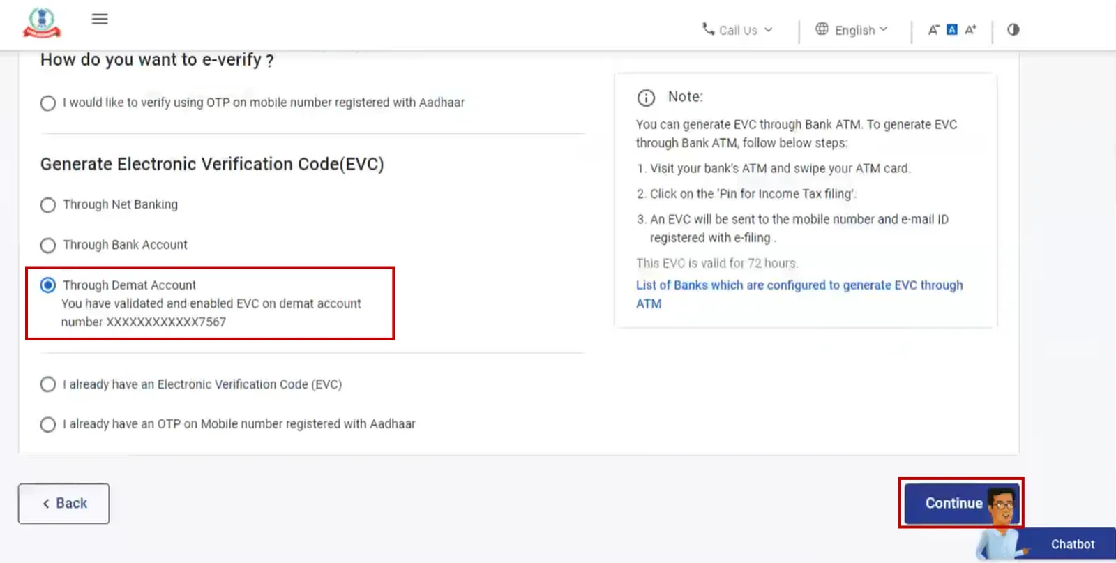 Select e-verify through Demat Account