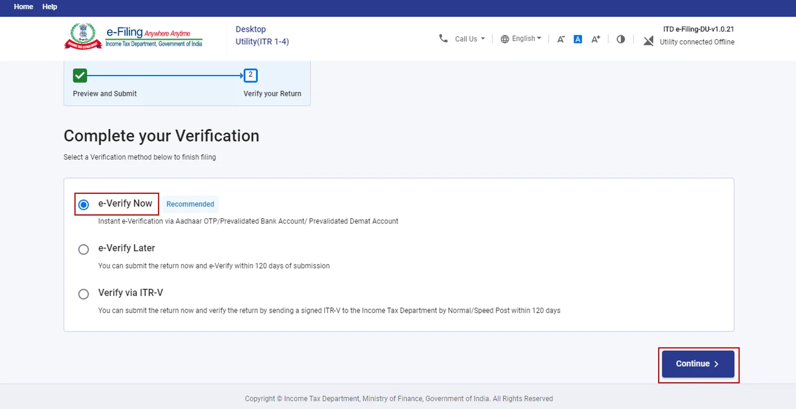 Finally e-verify for successfully filed ITR