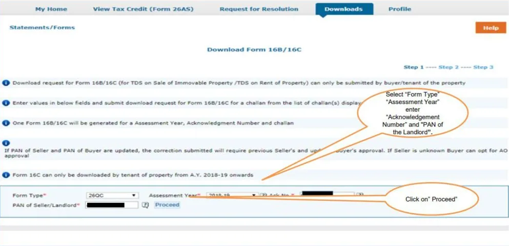 Necessary Details for Form 16C download  on TRACES