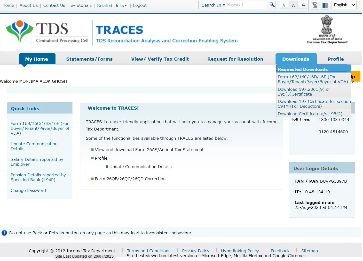 Requested Downloads on TRACES
