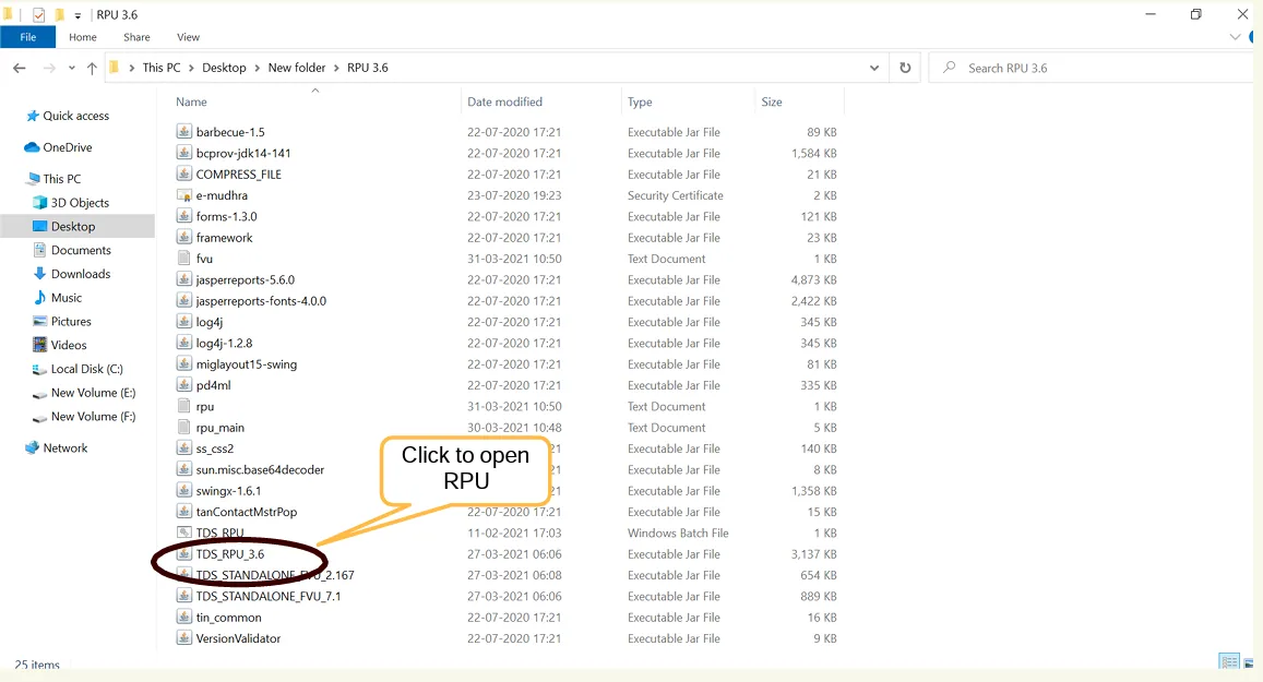 Opening RPU tool for filing TDS