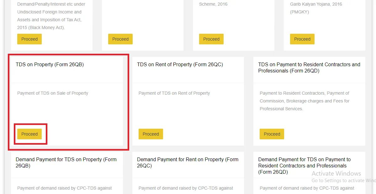 Form 26QB on Protean website