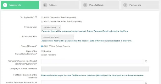 Fill out required details for Form 26QB on Protean website
