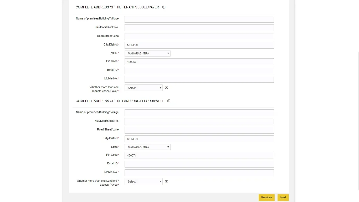 Tenant's and the landlord's address for Form 26QC