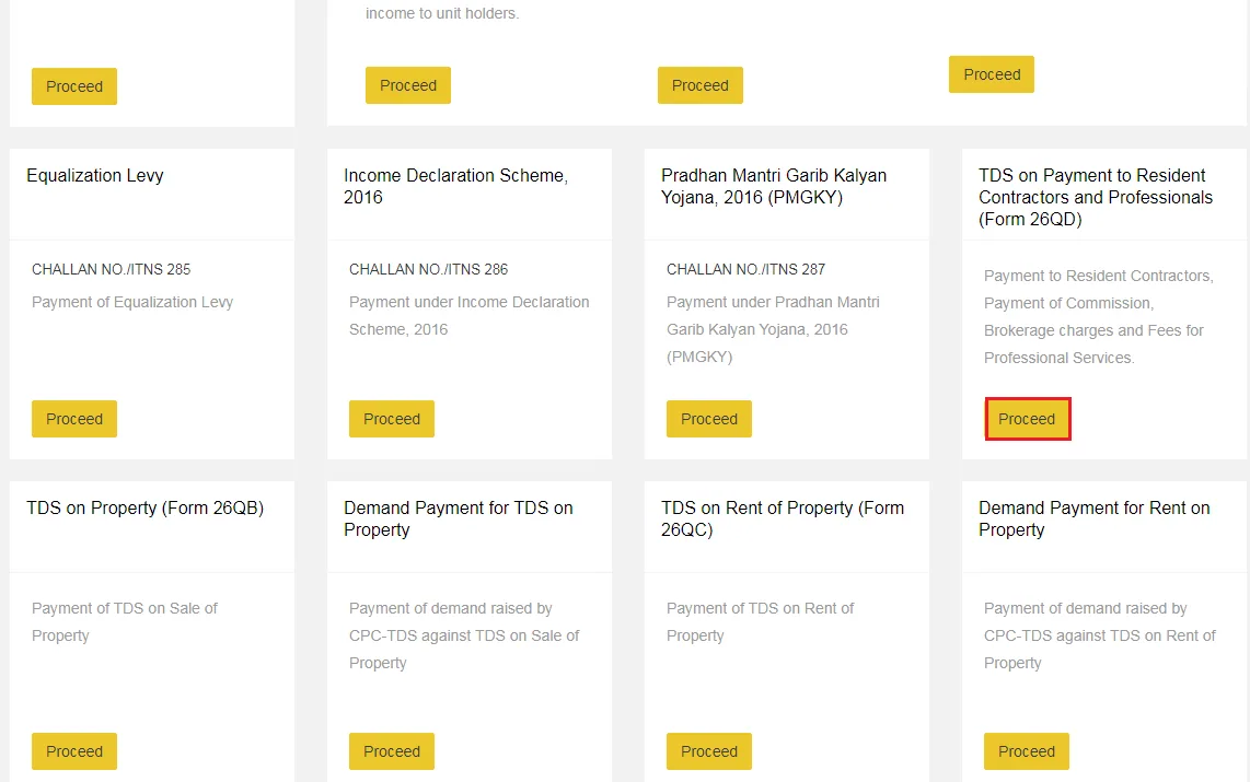 Choosing form 26QD on NSDL website