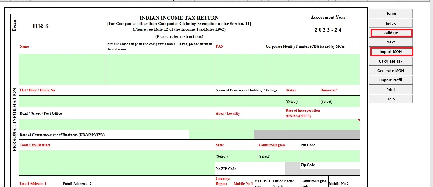 fill details to submit itr 6 form