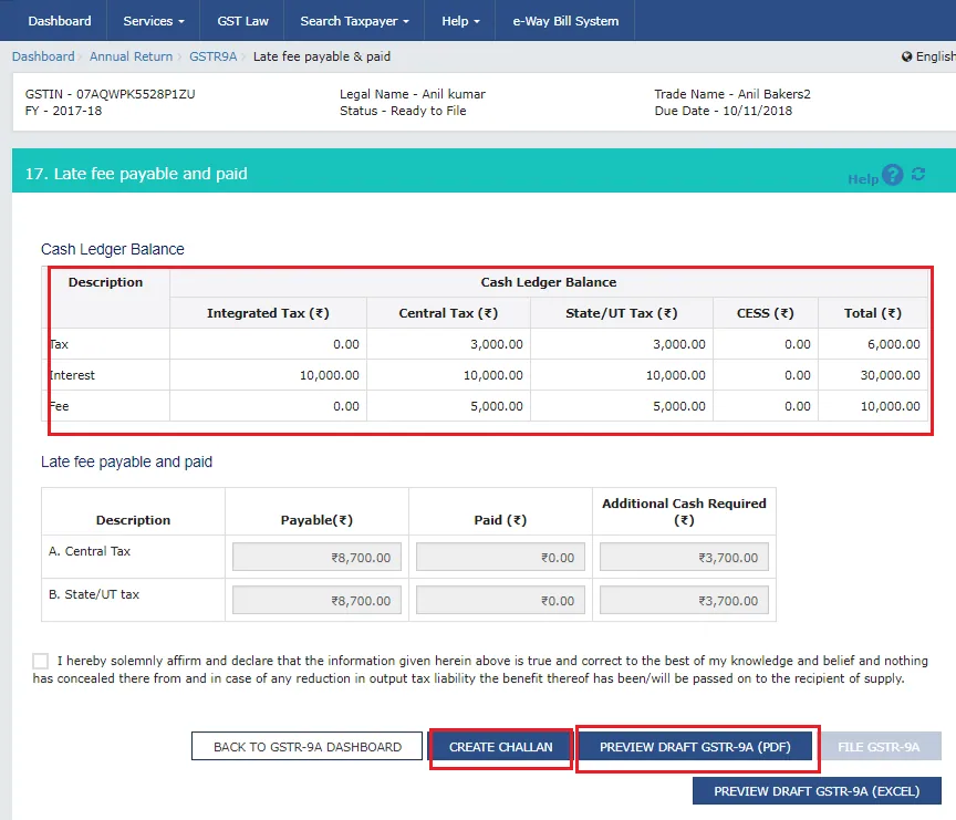 PAY GSTR 9A late fees payable