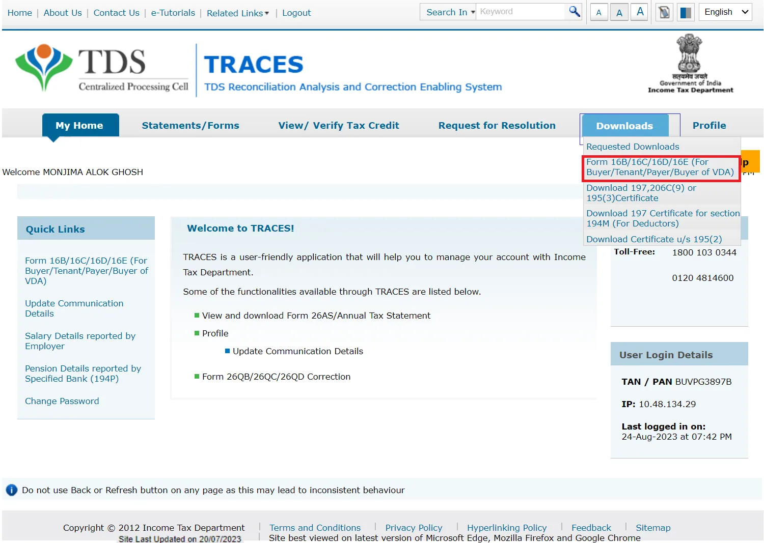 Form 16D on TRACES