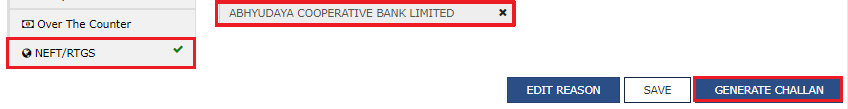 NEFT/RTGS Payment for GST challan