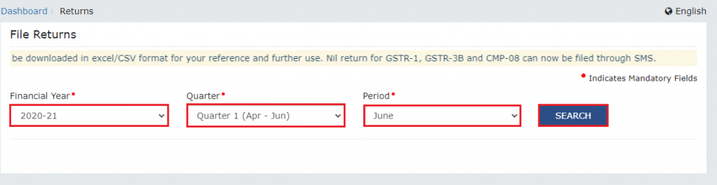 Financial Year, quarter and and Filing Period for GSTR-1