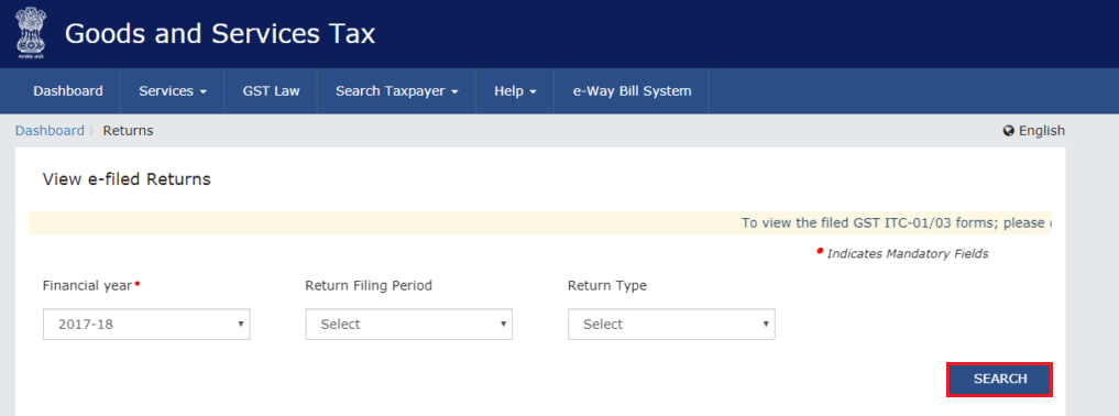 Financial year, Filing period and Return type of filing