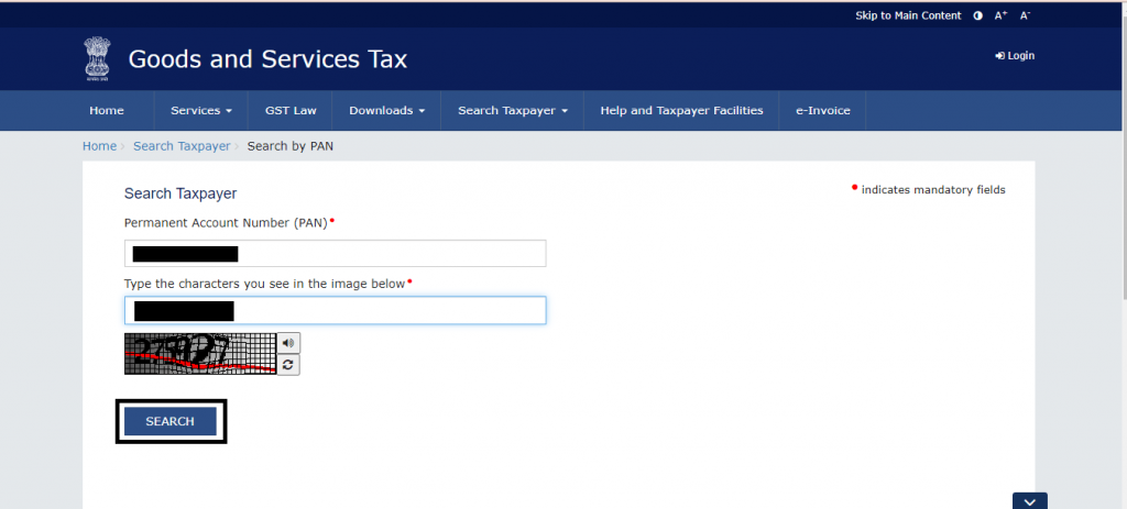 Search by PAN service on GST portal