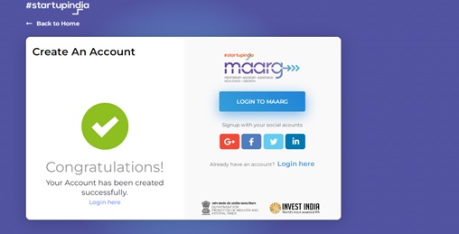 Create startup India login: Step 5