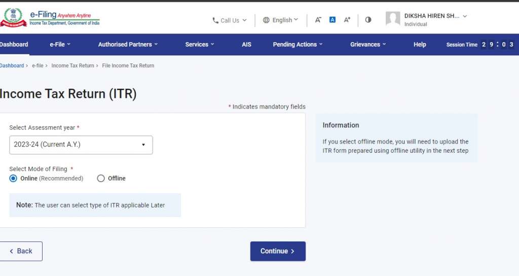 step 3 to file itr 5 online