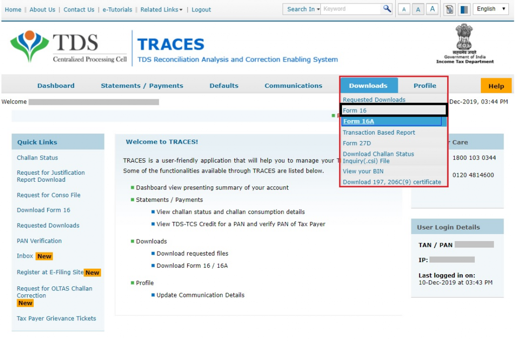 Choose form 16 from downloads