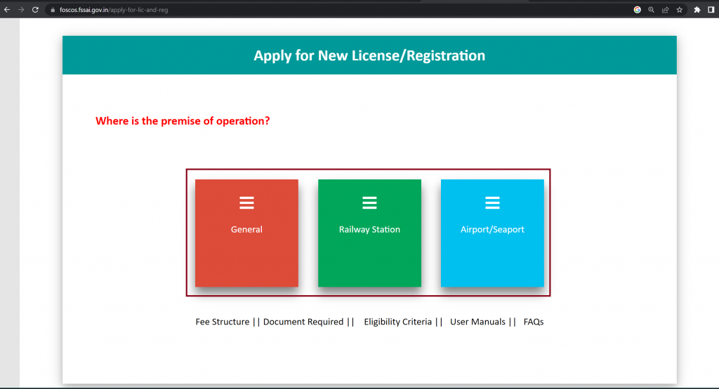 Select Premise of operation