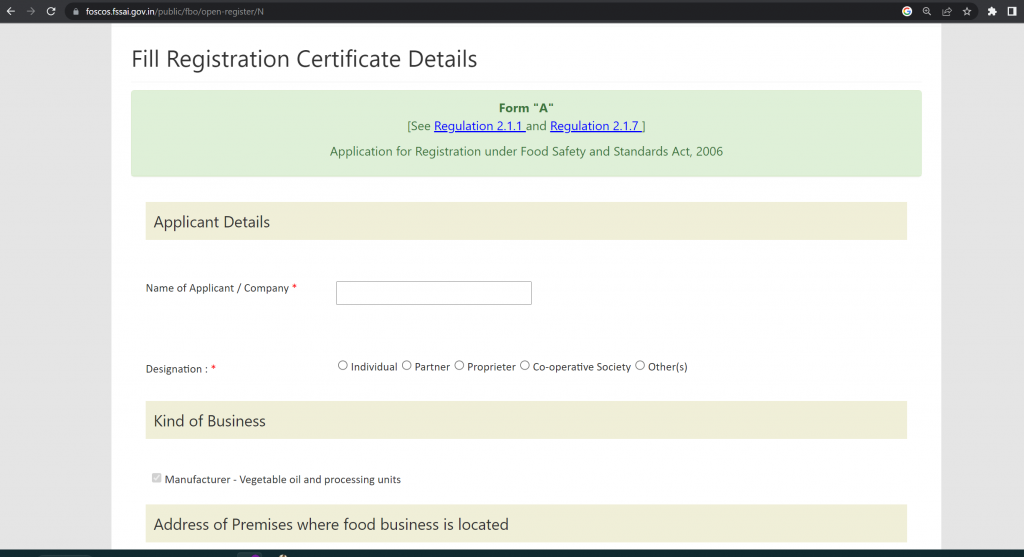 Form A for basic registration