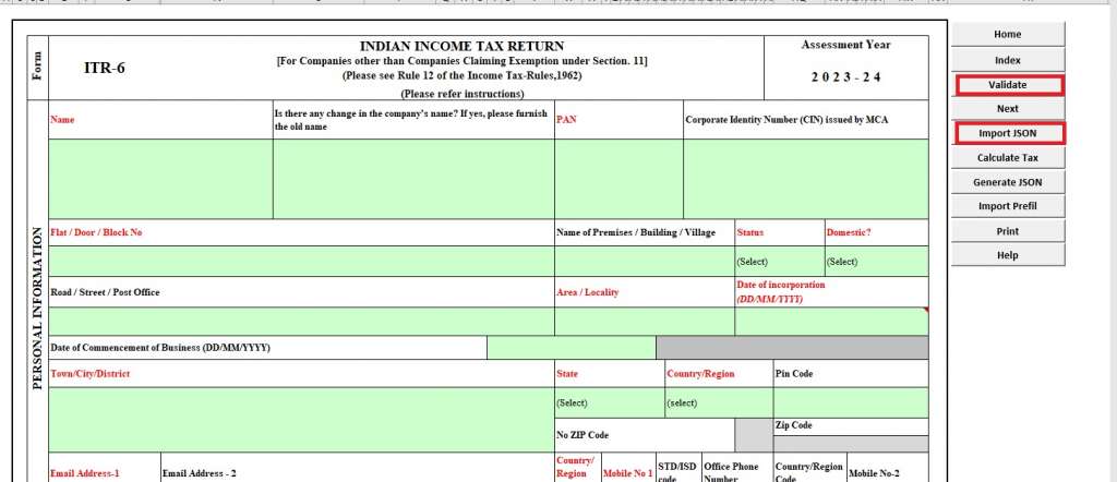 fill details to submit itr 6 form