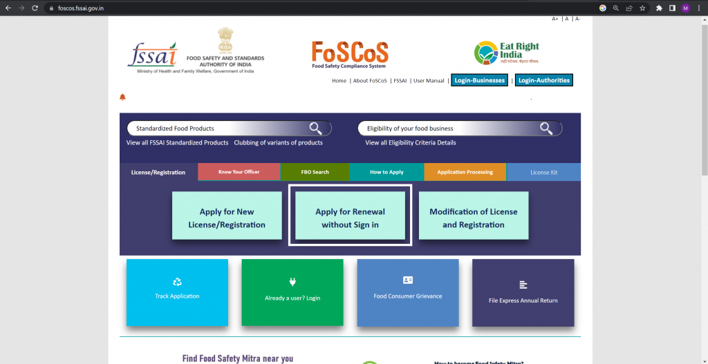 Apply for FSSAI Renewal