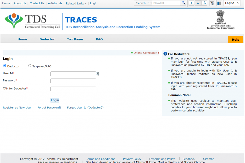 Login on Traces website