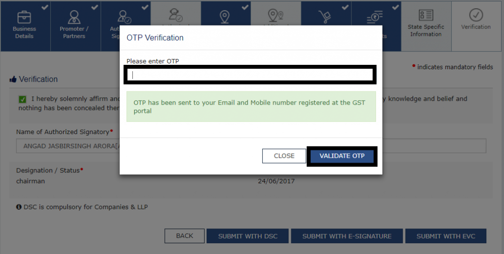 GST Registration form verification