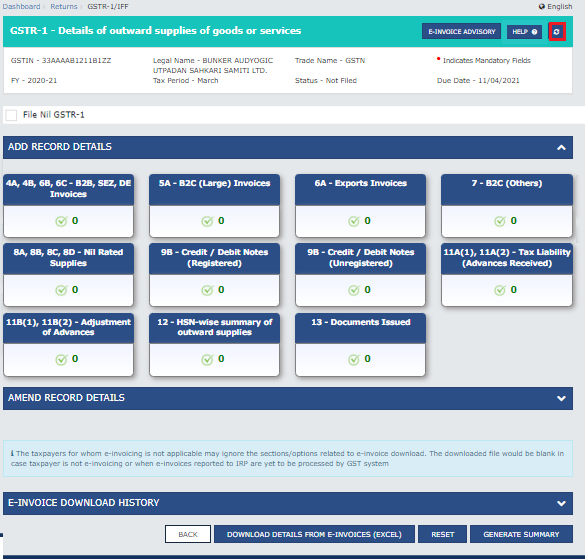 Refresh GSTR 4 page