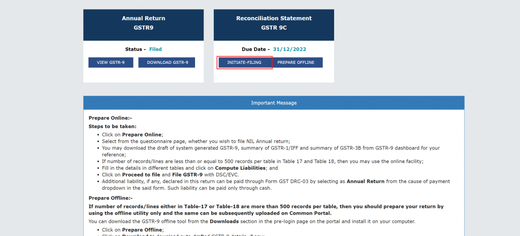 Initiate-filing for GSTR-9C