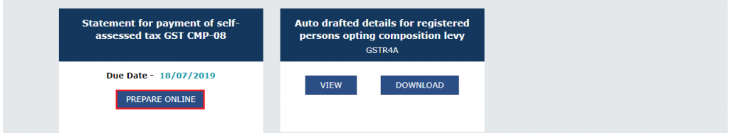 File returns page for filing CMP-08 online