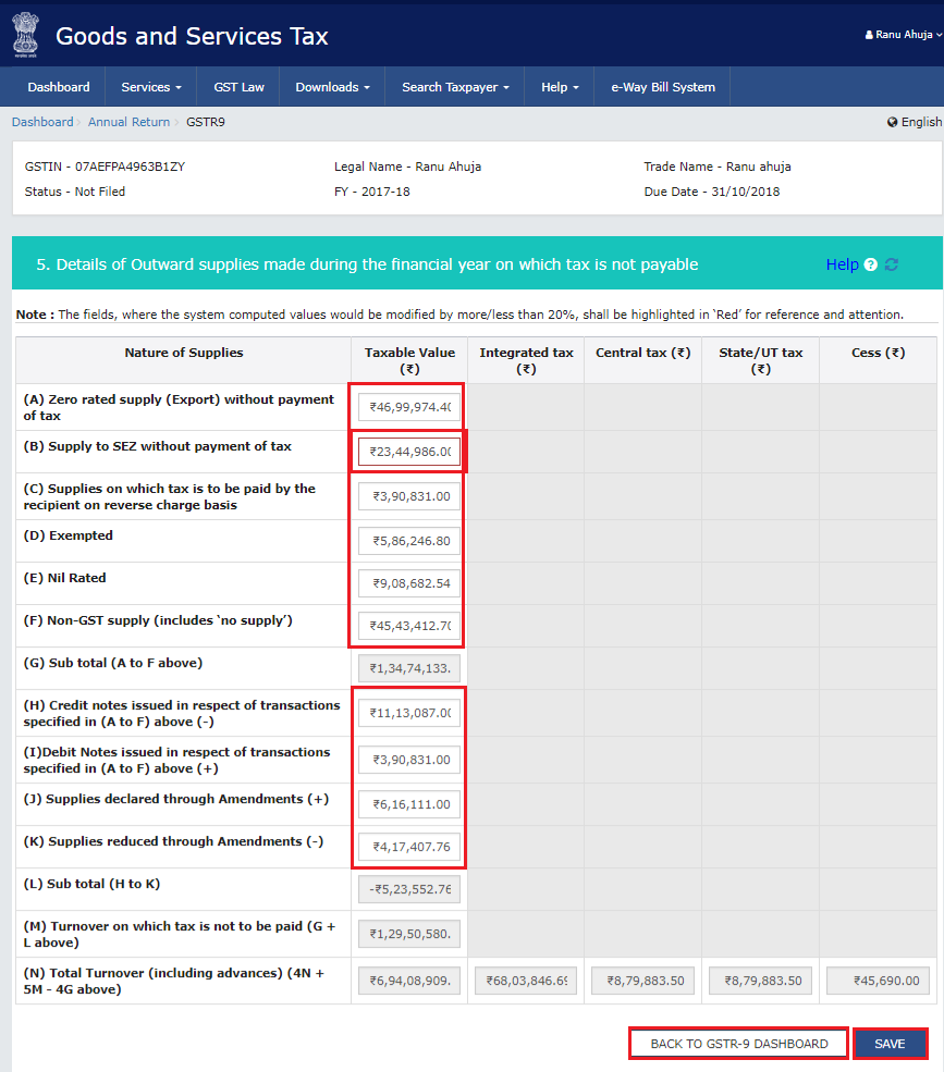 GSTR-9 Tables