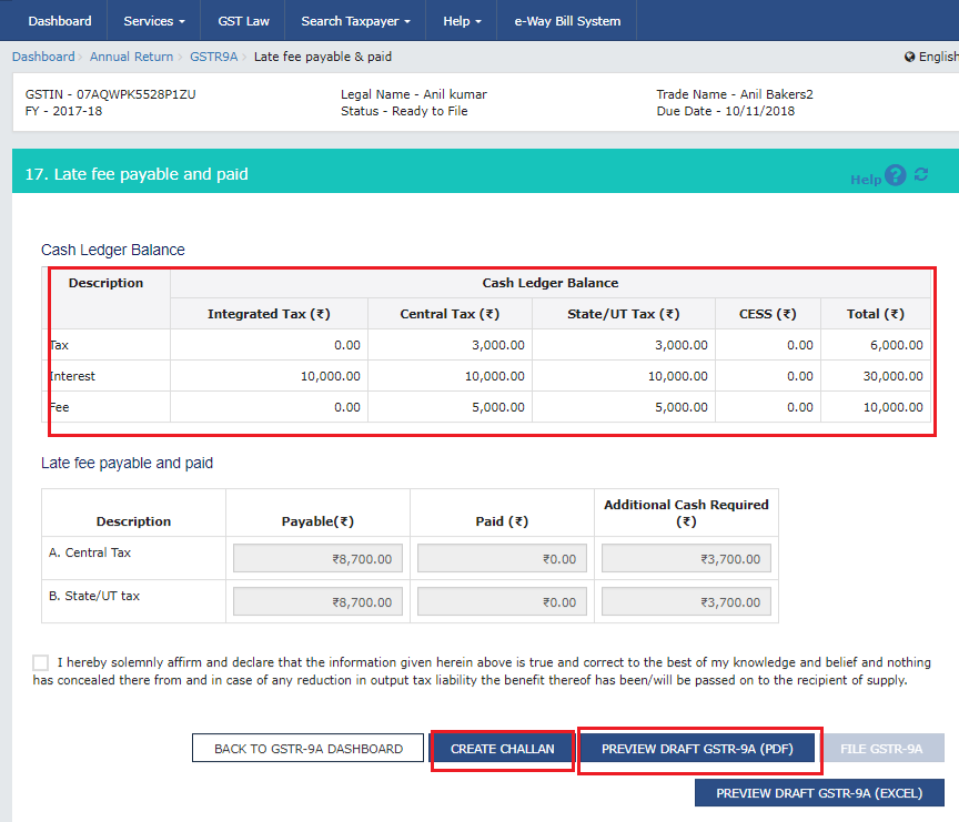 PAY GSTR 9A late fees payable 