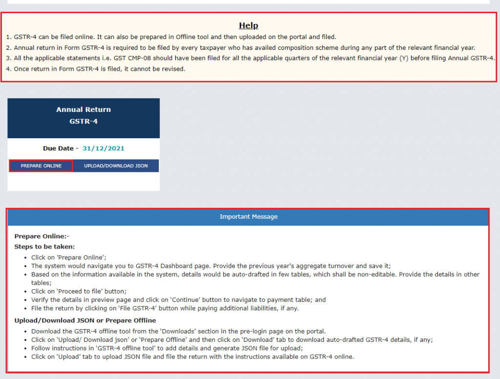 Annual return filing online for GSTR-4