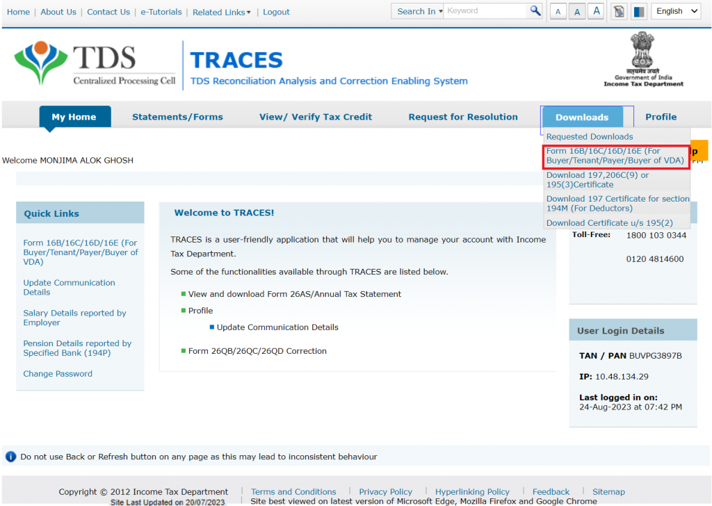 Form 16D on TRACES