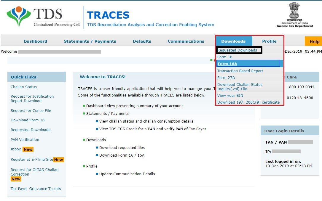 Requested downloads on TRACES