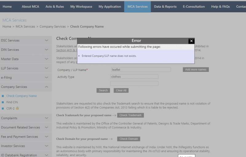 Steps to check name availability of a Pvt. Ltd. Co. LegalWiz.in