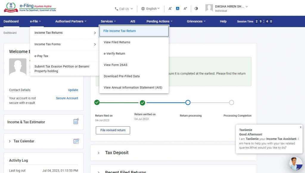 select income tax return filing