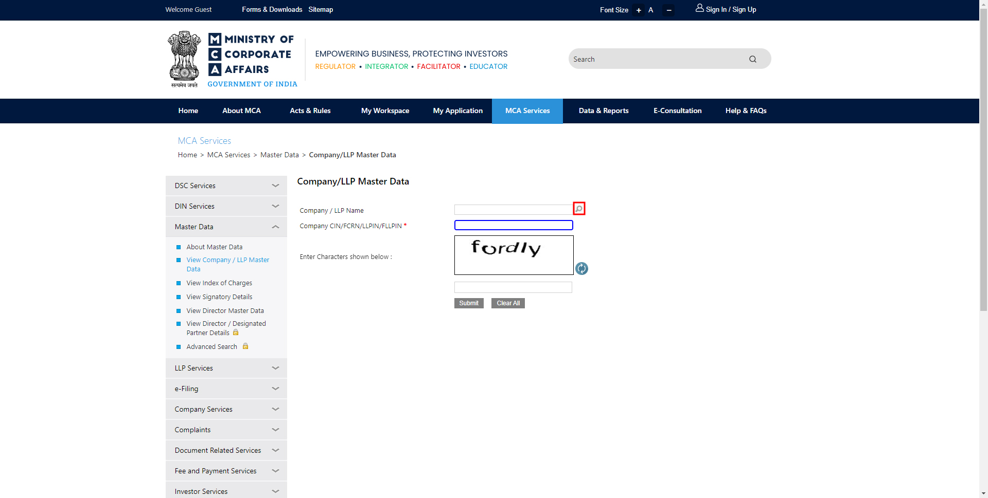How to view company details from MCA Master Data service? LegalWiz.in