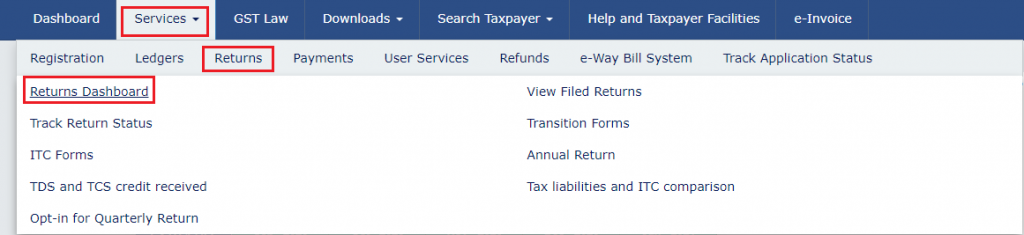 Returns Dashboard on GST portal