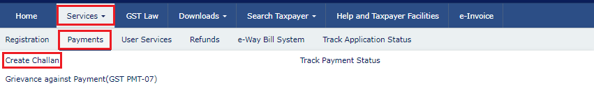 Create challan service on GST portal