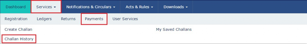 Challan history service on services tab