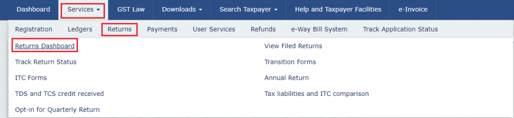 Returns Dashboard from GST services