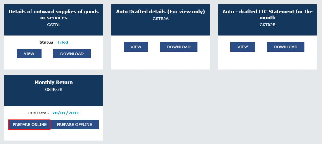 GSTR-3B Monthly Returns page