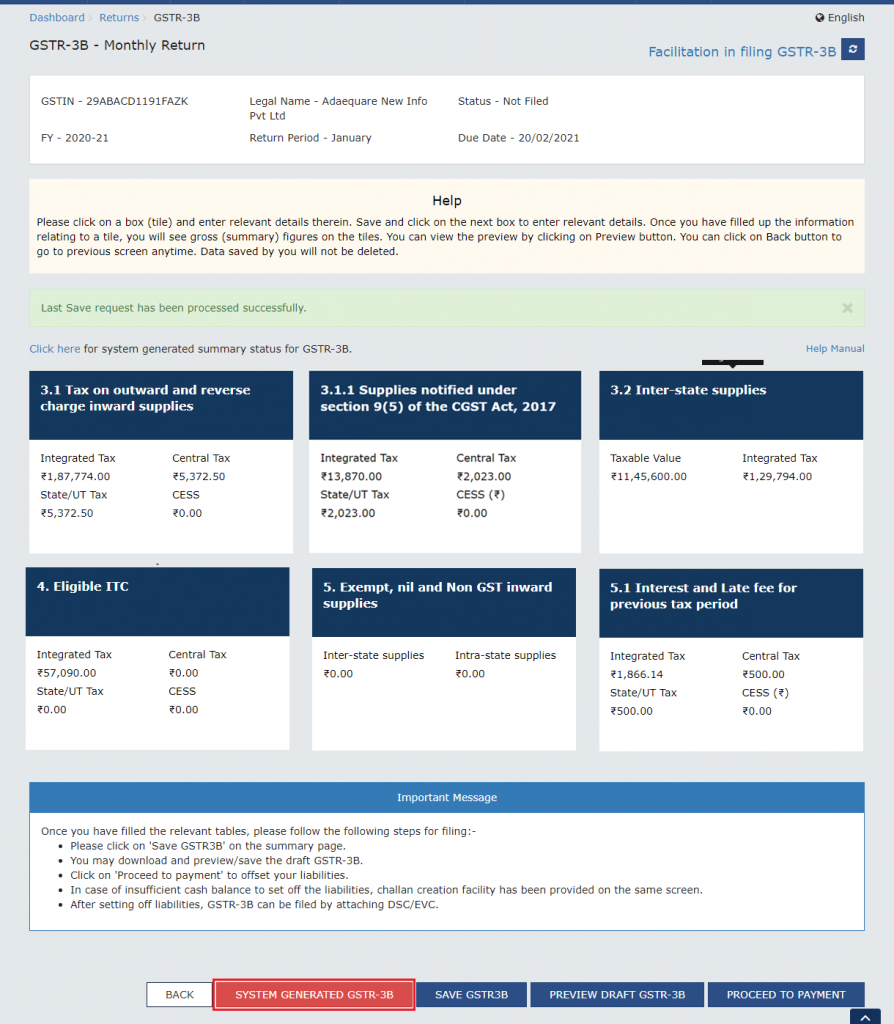  GSTR-3B Monthly Return Page