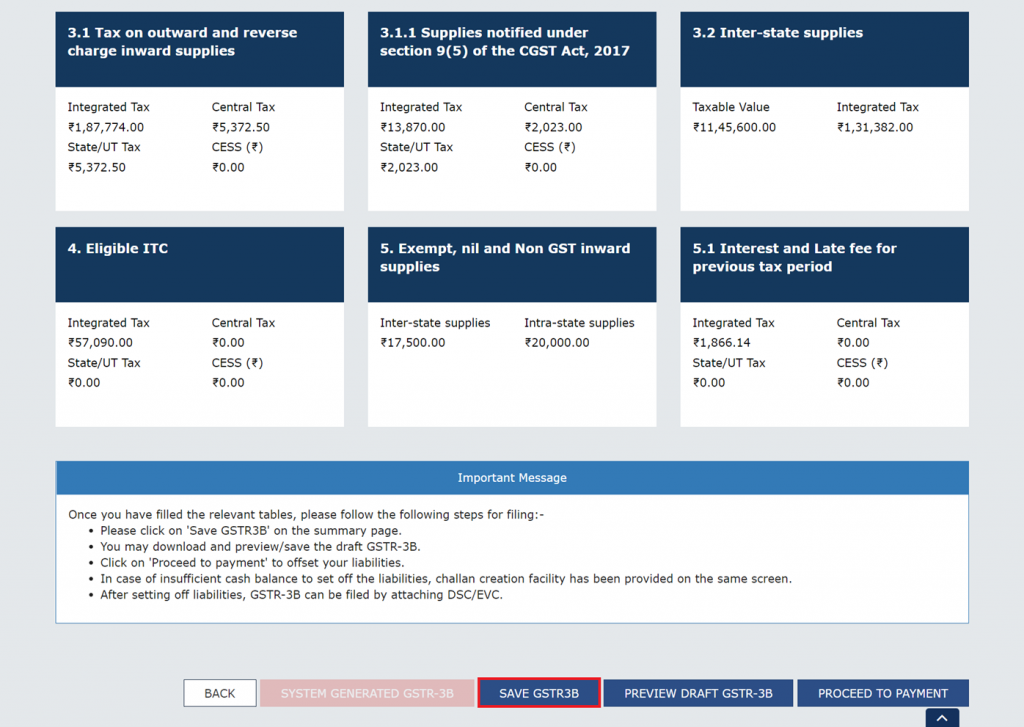 Saving data on the GSTR-3B Monthly Return Page