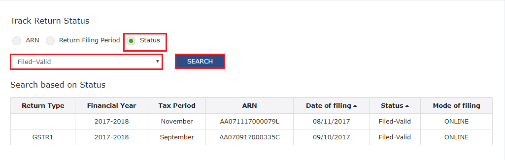 Track Return Status on GST Portal using status of filing