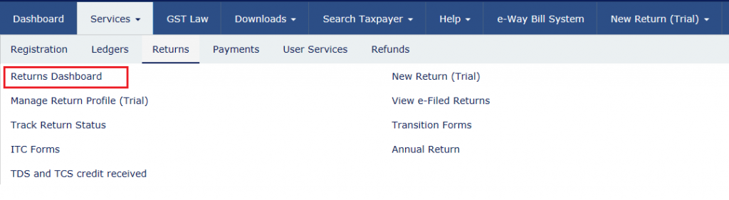 Returns Dashboard on the GST portal